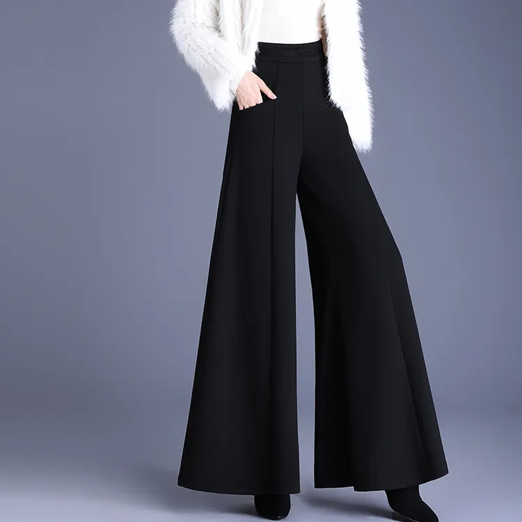 秋冬毛呢裙裤加厚阔腿裤女春垂感甩裤高级感黑色长裙裤显瘦大脚裤