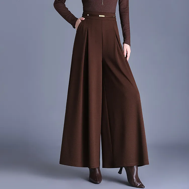 毛呢阔腿裤女秋冬气质休闲显瘦高腰垂感宽松长裤时尚大裤脚长裤裙