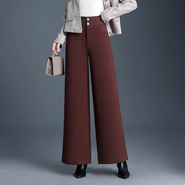 安哥拉红阔腿裤毛呢裤子女秋冬季爆款加厚高腰显瘦长裤休闲直筒裤