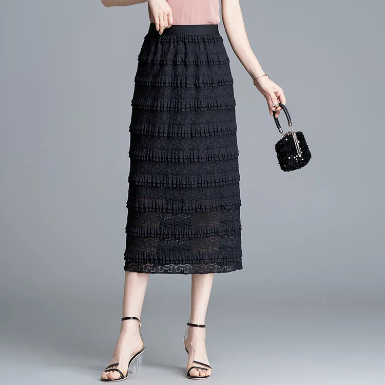 显瘦小香风直筒蕾丝半身裙女2024年夏季新款高腰包臀中长款蛋糕裙