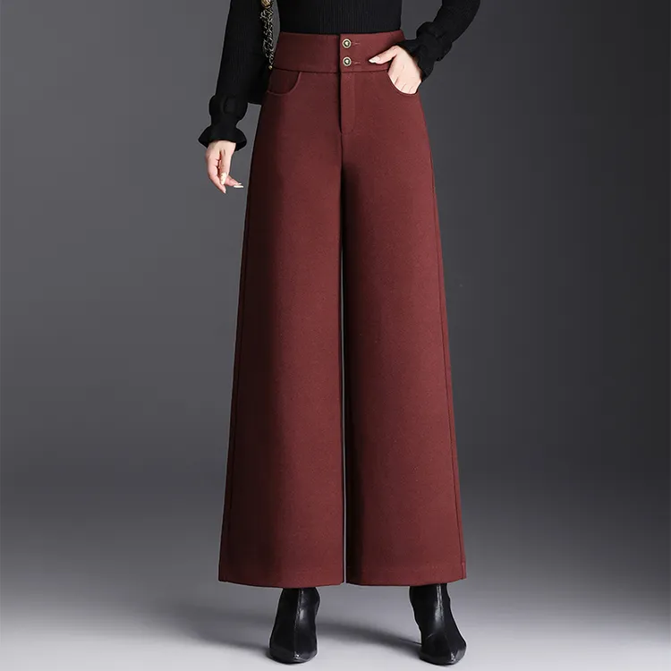毛呢阔腿裤女2025年秋冬加厚高腰显瘦垂感宽松大脚长裤宽腿休闲裤