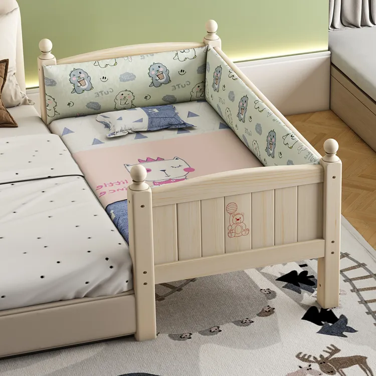 实木儿童床带护栏小床单人床男孩女孩婴儿床宝宝边床加宽拼接大床