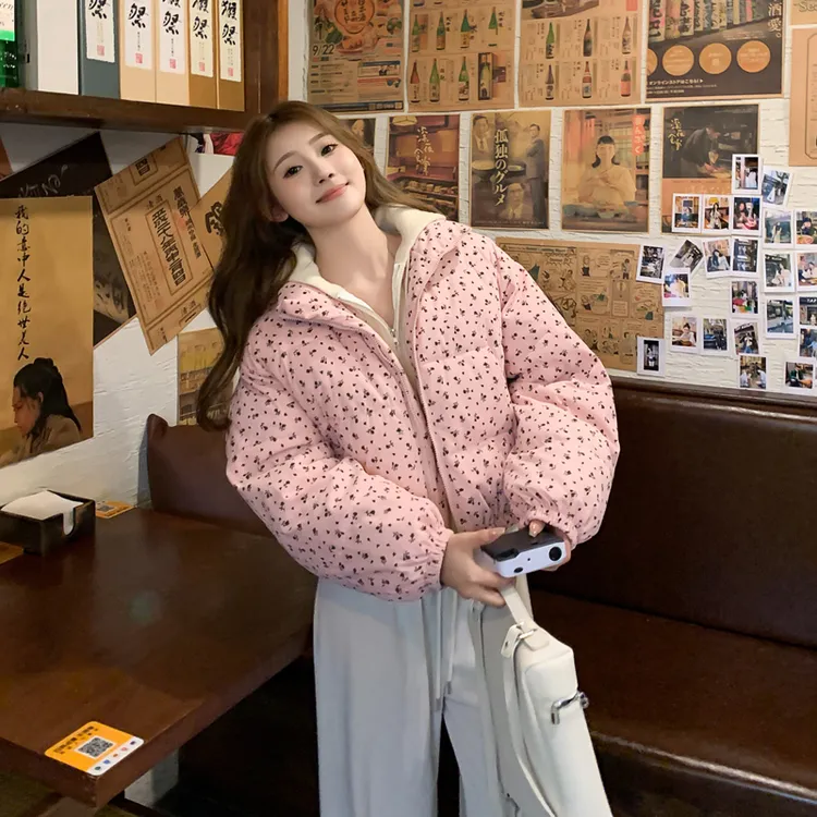小碎花立领短款加厚学生面包服宽松过冬外套过冬外套