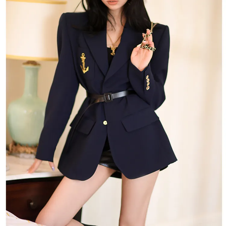 秋冬千金秋季千金法式新款绣花蓝色西装外套女小个子休闲百搭气质