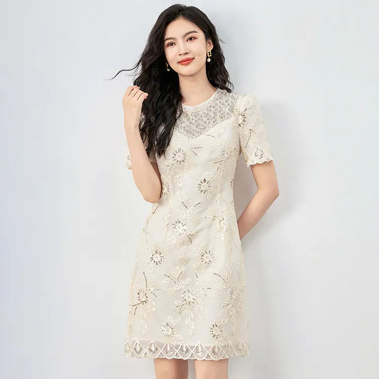 女装连衣裙重工亮片绣花复古气质名媛高级感连衣裙小礼服轻奢优雅