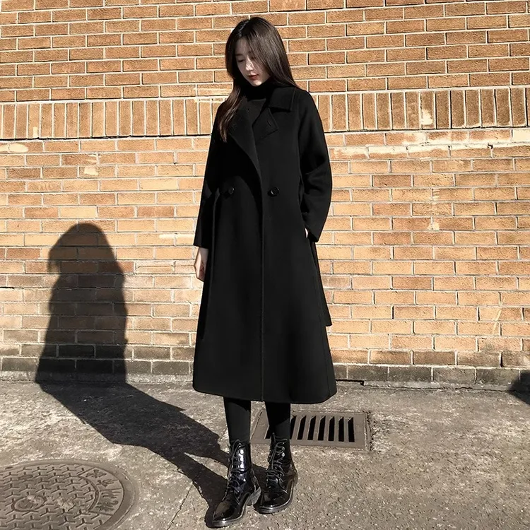 2025千金小个子秋冬外套复古正肩双面羊毛大衣时尚越南小众连衣裙