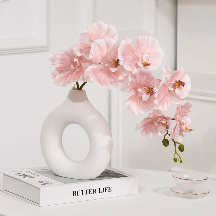 蝴蝶兰搭配甜甜圈陶瓷花瓶搭配仿真花电视柜客厅装饰摆件