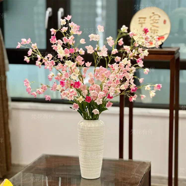 铃兰仿真花摆设手工拉丝陶瓷花瓶假花花艺摆件装饰客厅玄关轻奢