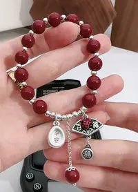含辰砂工艺品8N紫金砂【 百福扇】足银平安手串 高含量