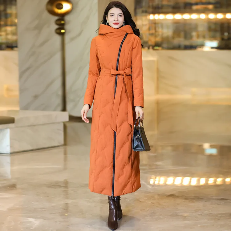 保暖加厚羽绒服连帽显瘦高腰时尚冬季新款长款90白鸭绒女装羽绒服