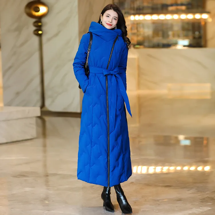 轻奢羽绒服2024新款长款连帽收腰白鸭绒显瘦时尚潮优雅气质保暖冬