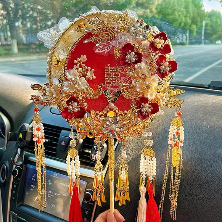 双面双色新娘团扇出嫁手持遮面喜扇结婚礼物成品团扇diy材料包