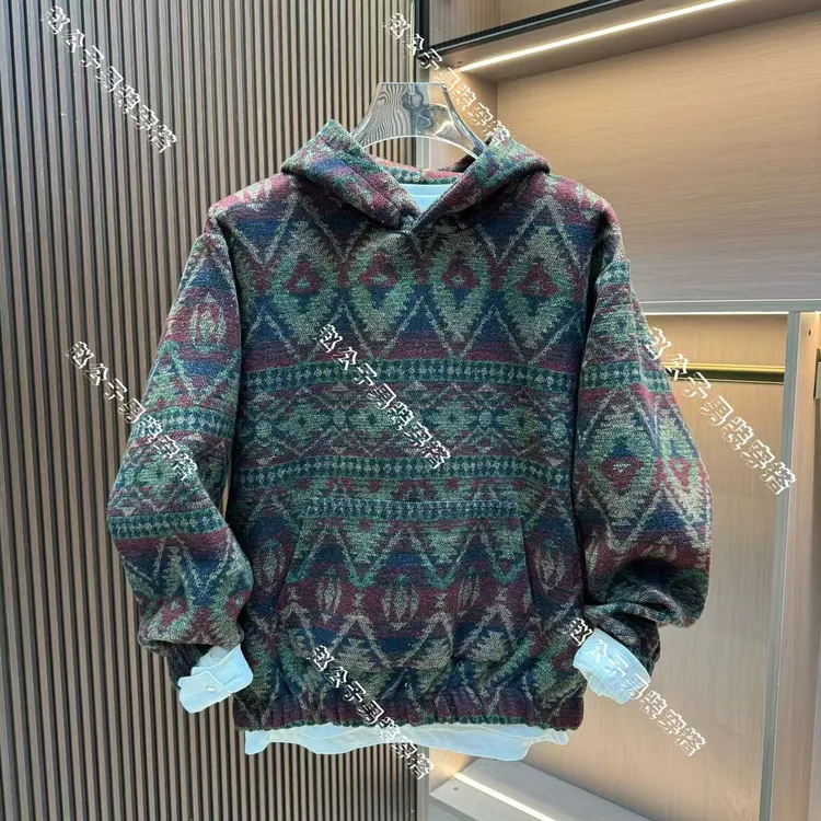 民族风提花休闲运动男秋冬款重磅连帽卫衣高级感穿搭