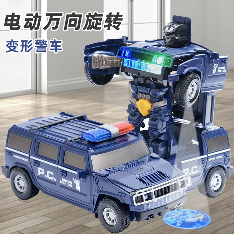 儿童电动玩具警车变形跳舞音乐声光益智男孩女孩机器人万向变形车