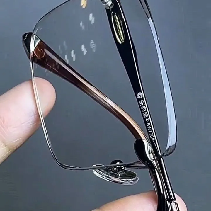 精选高清水晶老花镜男士无边框平光商务百搭润目白水晶男士老花镜