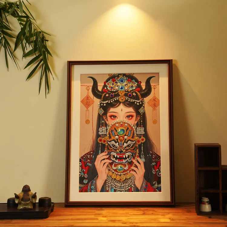 原创手工镶嵌傩祈福文创办公室客厅玄关茶室书房装饰画国风古韵