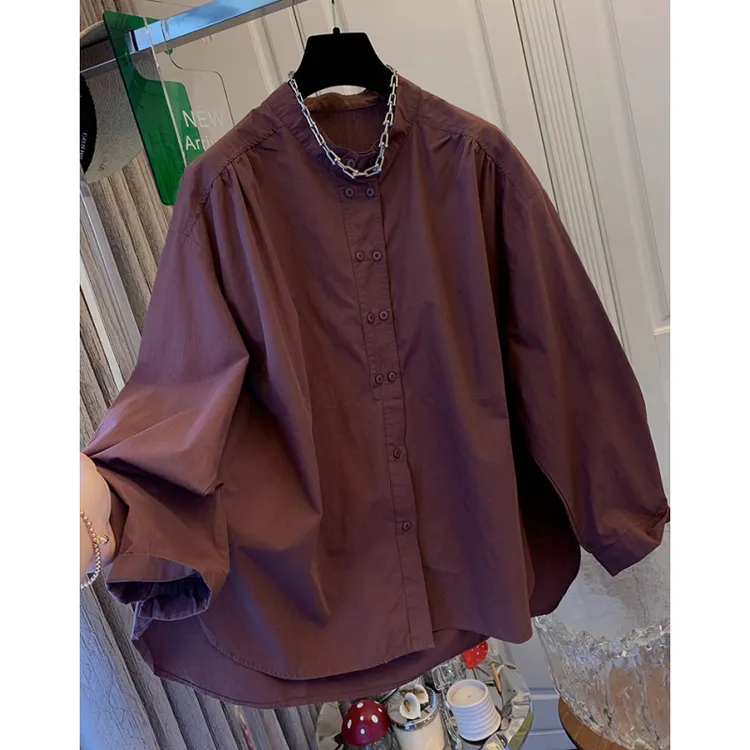 超好看复古圆领双排扣棉布长袖衬衫宽松外穿休闲上衣女装秋季新款