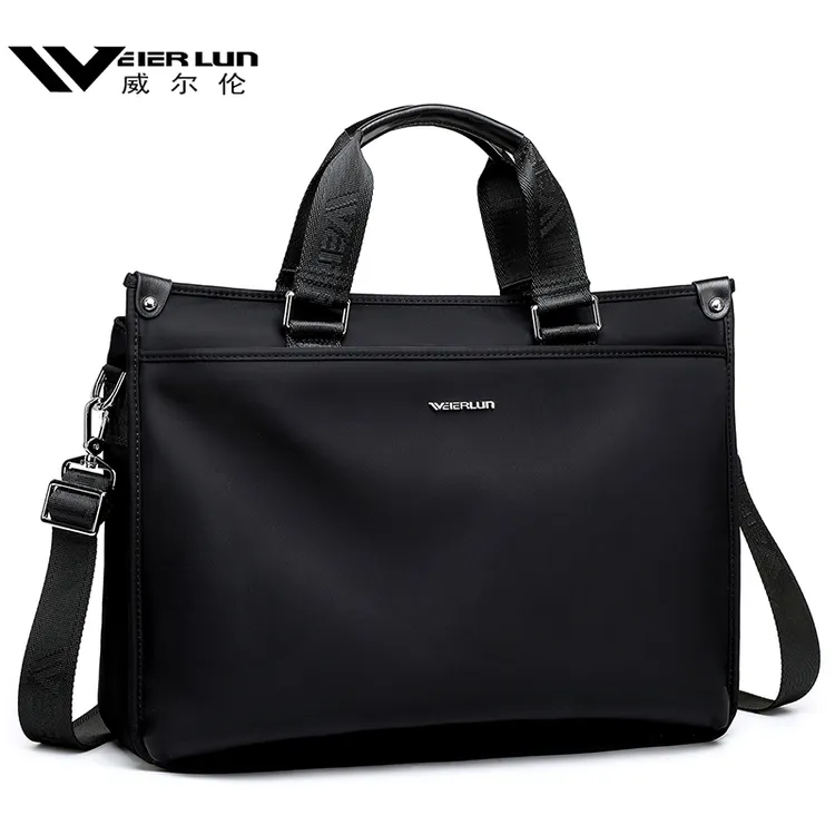 威尔伦大容量尼龙商务手提包公文包文件包电脑包男士单肩斜挎男包