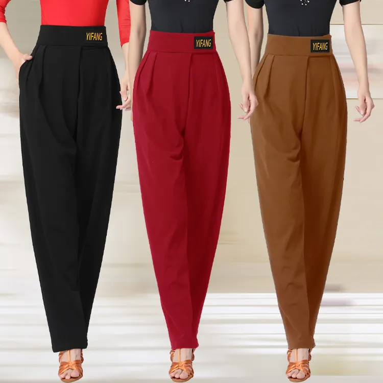 新款摩登舞拉丁弹力小国标练功专用舞蹈口袋广场交谊舞长女士裤子