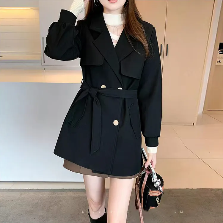 气质风衣外套女小个子2025春秋新款收腰英伦风双排扣大衣YQ8868