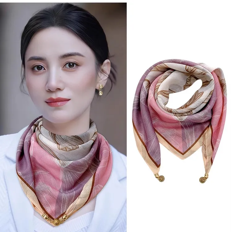 四季磁吸扣护颈围巾女方巾春夏秋装饰磁扣领巾薄款围脖韩版女款