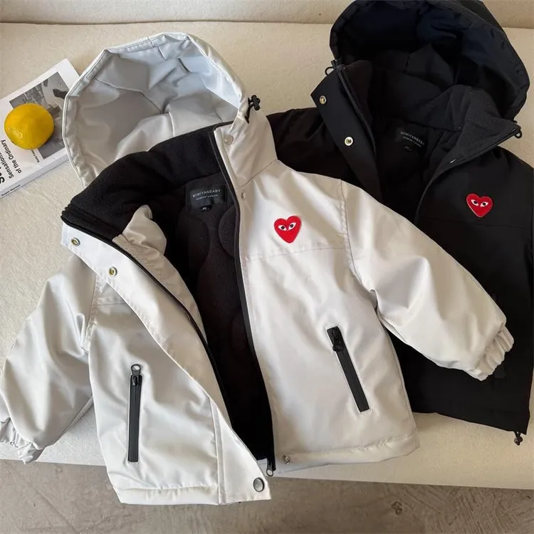 儿童外套2025冬季新款中小童男女宝宝加绒加厚连帽冲锋衣加厚棉衣