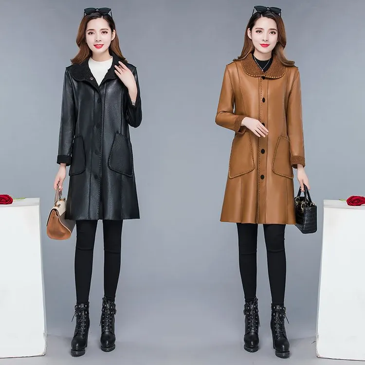 中长款海宁皮衣女士加绒加厚新款冬季皮外套妈妈装韩版时尚女装