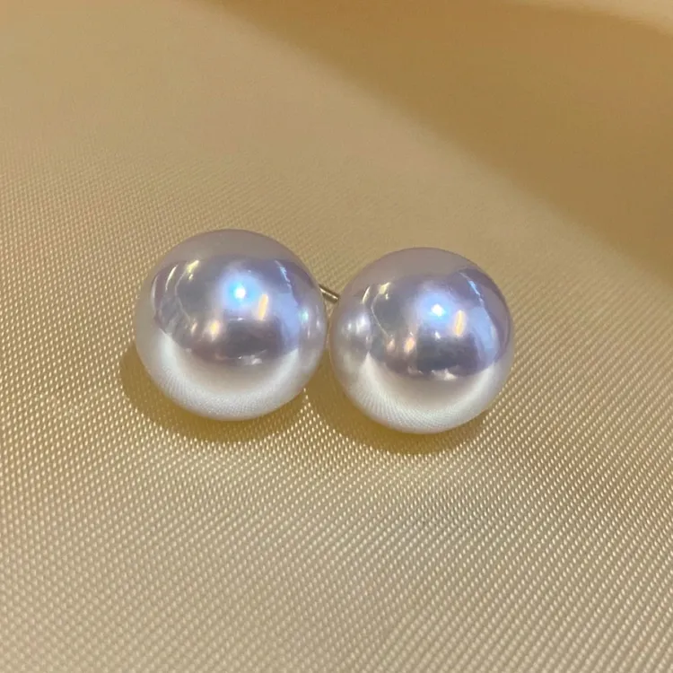 珍珠耳钉18k金珍珠耳环耳饰正圆正宗淡水赛海水澳白akoya珍珠耳钉