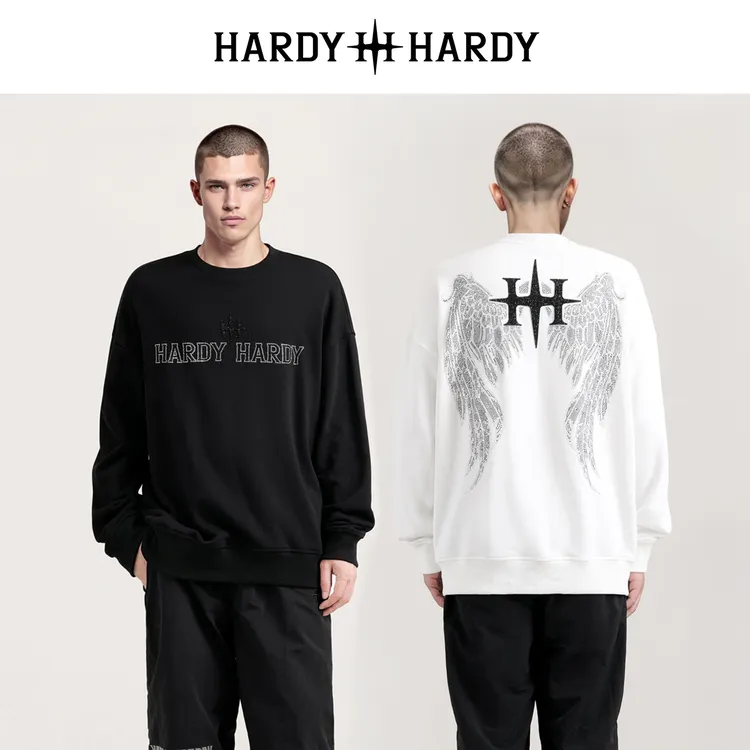 HARDY HARDY潮牌秋冬新款新美式套头翅膀烫钻卫衣男女同cleanfit