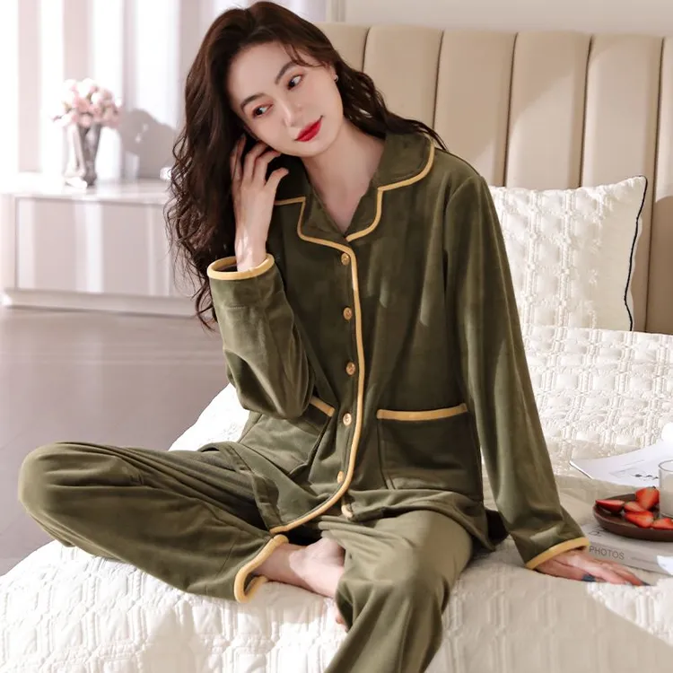 珊瑚绒睡衣女秋冬季加厚加绒保暖大码海岛绒套装春秋法兰绒家居服