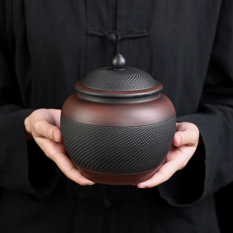 复古紫陶茶叶罐密封罐家用手工陶瓷大容量存储罐大号罐子茶叶储存