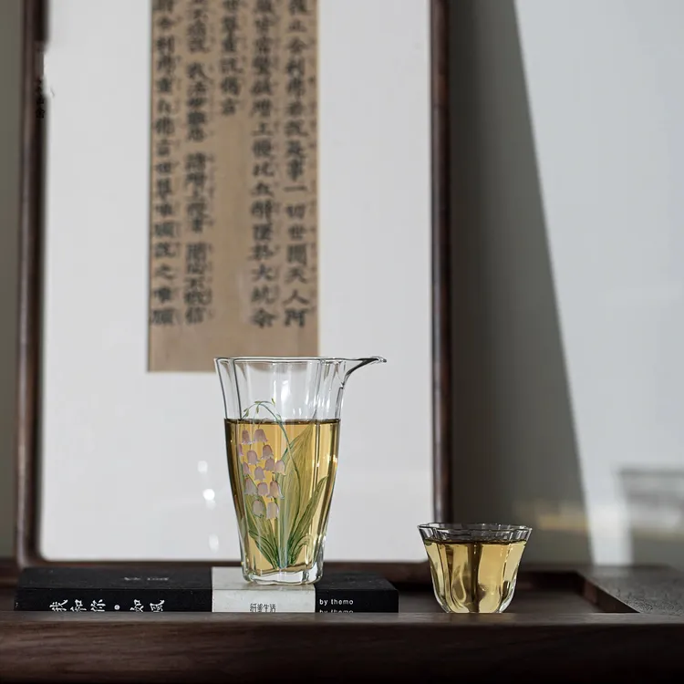 玻璃公道杯耐热防汤公道杯分茶器茶海手绘铃兰花2024040538424