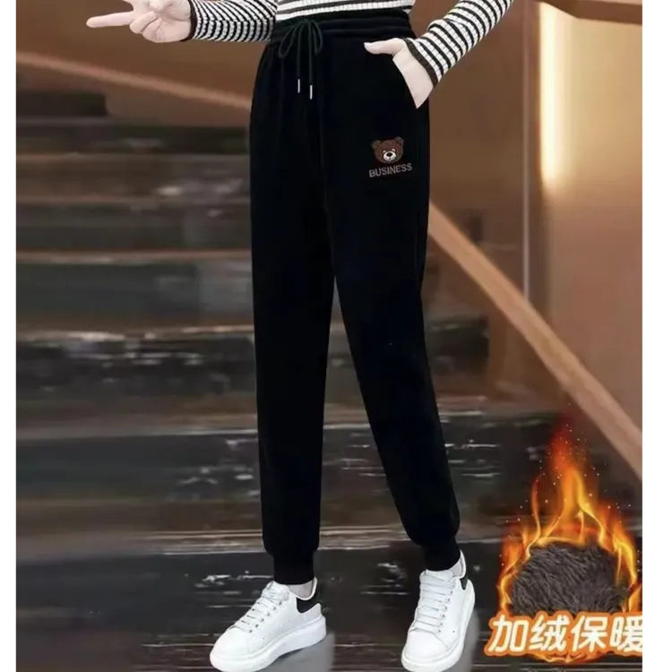 冬款加绒加厚保暖宽松百搭休闲束口卫裤加绒加厚女裤女士加绒裤子