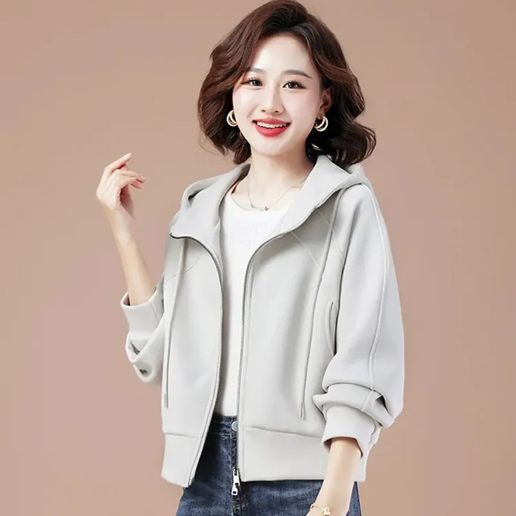 短款开衫连帽卫衣女2024春秋新款休闲百搭洋气减龄拉链外套女上衣