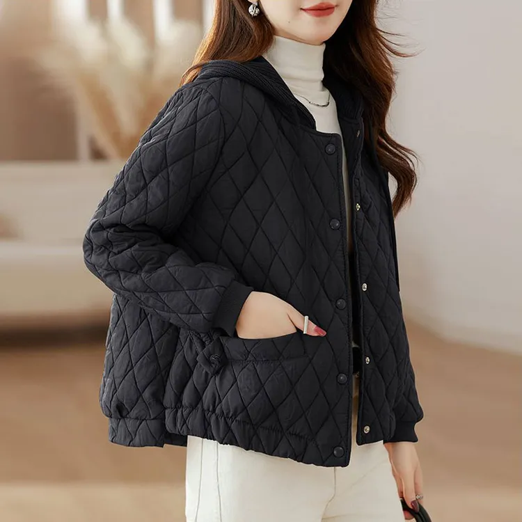 轻薄小棉袄棉服女夹棉加厚2024冬季保暖洋气减龄连帽棉衣外套女