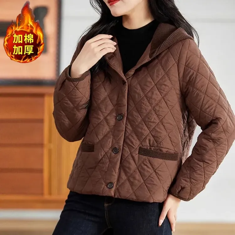 夹棉轻薄棉服外套女2024冬季保暖棉衣时尚拼接洋气减龄妈妈小棉袄