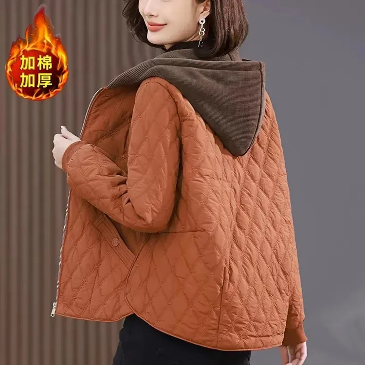 轻薄棉衣外套女2024秋冬新款时尚休闲短款棉服中年妈妈夹克女上衣
