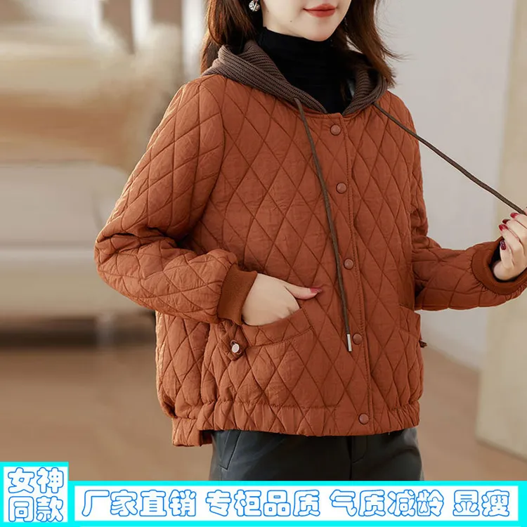 【精选】轻薄小棉袄棉服女2025冬季保暖宽松大码休闲连帽棉衣外套女