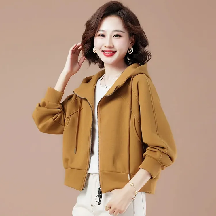 开衫连帽卫衣女短款外套2024春秋新款休闲百搭洋气减龄拉链上衣