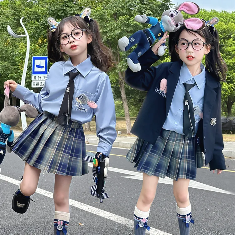 女童春秋装三件套2025新款兔子警官衣服女孩时髦西服jk学院风套装