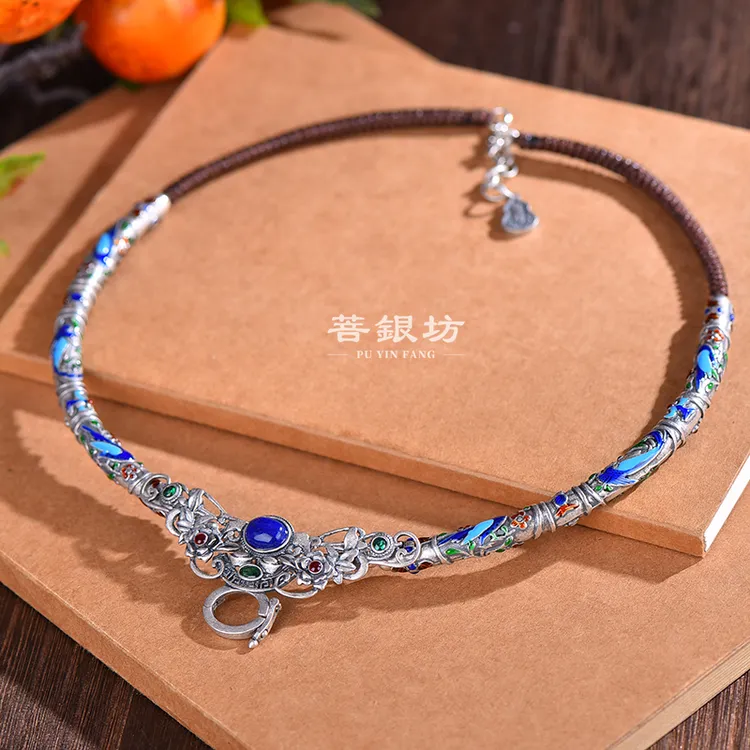 链子925银珐琅 【菩银坊】原创喜上眉梢 重工弯管百搭万能链