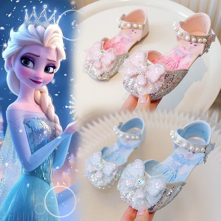 女童皮鞋公主鞋儿童半凉鞋2025春夏季新款爱莎小女孩水晶鞋舞蹈鞋