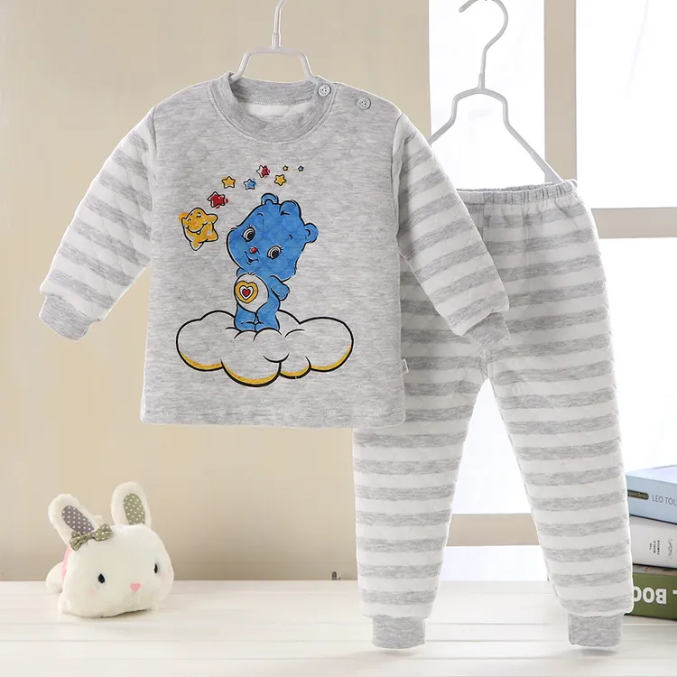 儿童夹棉保暖彩棉三层中厚内衣套装男女宝宝春款秋冬季婴儿中厚