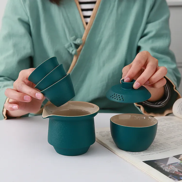 旅行茶具一壶四杯高档轻奢便携喝茶具套装户外露营快客杯泡茶器具