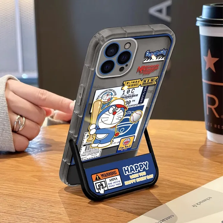 棒球蓝胖子适用iPhone苹果16华为荣耀vivo小米oppo隐形支架手机壳