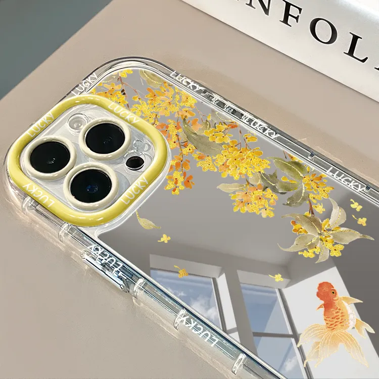 桂花金鱼适用苹果16华为荣耀vivo/iqoo/oppo小米红米镜面手机壳