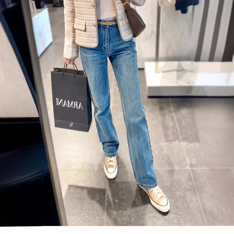 早秋新款高腰宽松显瘦窄版无弹高街潮直筒美式复古裤子