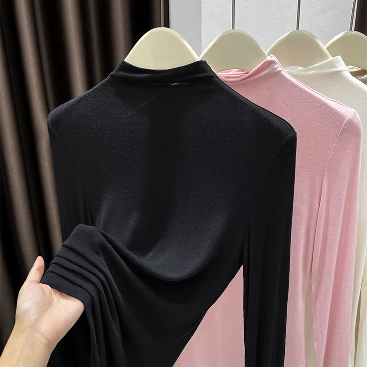 秋冬季针织基础款长袖t恤女薄款软糯超弹皮肤衣内搭半高领打底衫