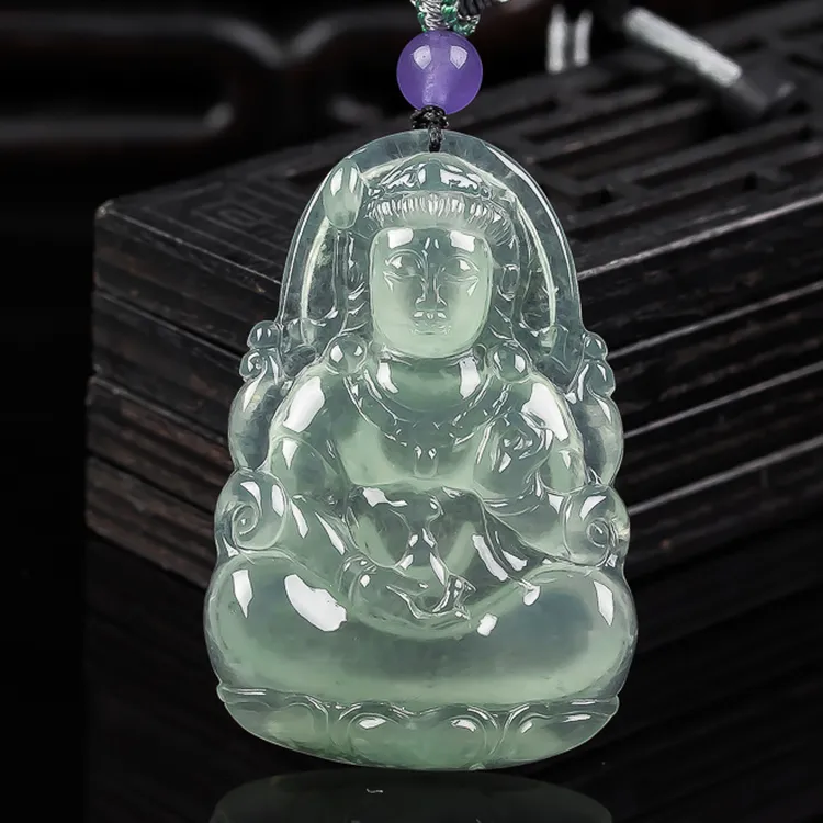 天然缅甸A货翡翠玉观音牌冰晴绿男款玉石挂件吊坠