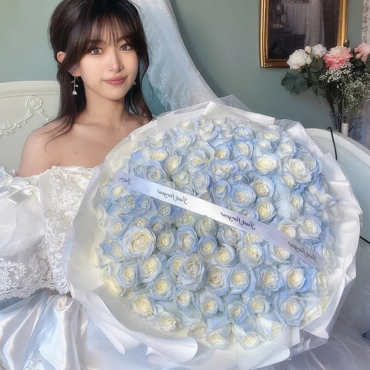 碎冰蓝玫瑰花束真鲜花速递同城配送生日送花上门花店团购广州北京